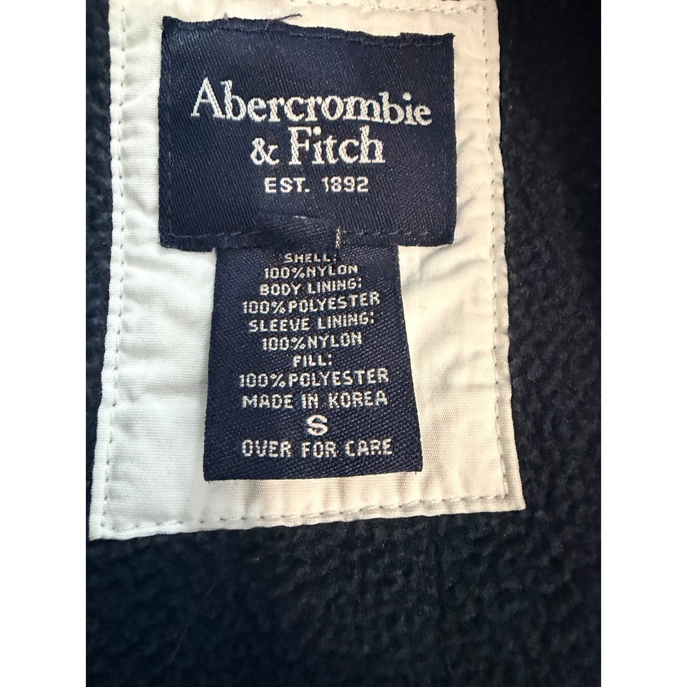 Abercrombie & Fitch Vintage Hooded Windbreaker Jacket Cream Blue Fleece Lined S - Picture 8 of 16